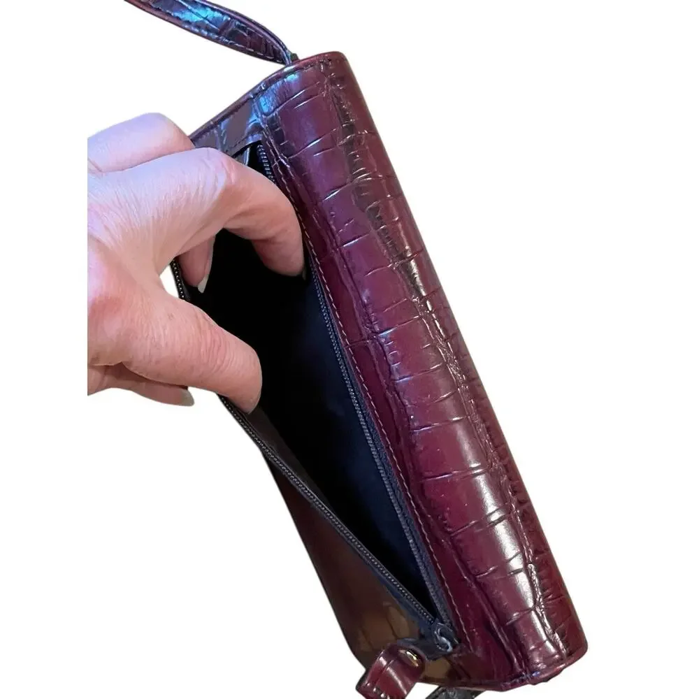 Vtg ETIENNE AIGNER Genuine Leather Croc Print Wallet / Crossbody Purse Oxblood